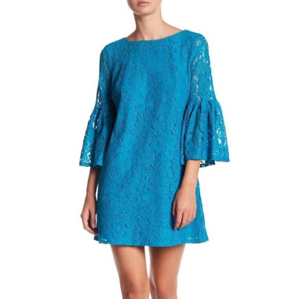 Laundry by Shelli Segal NWT Enamel Blue Lace Bell Sleeve Dress 6